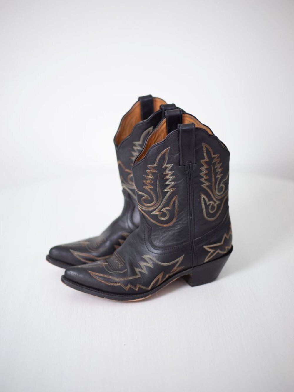 Vintage Cowboy Boots | Black Leather | Gold Stitch Inlay | Women's 8.5 / Men's 7 - Picture 16 of 16